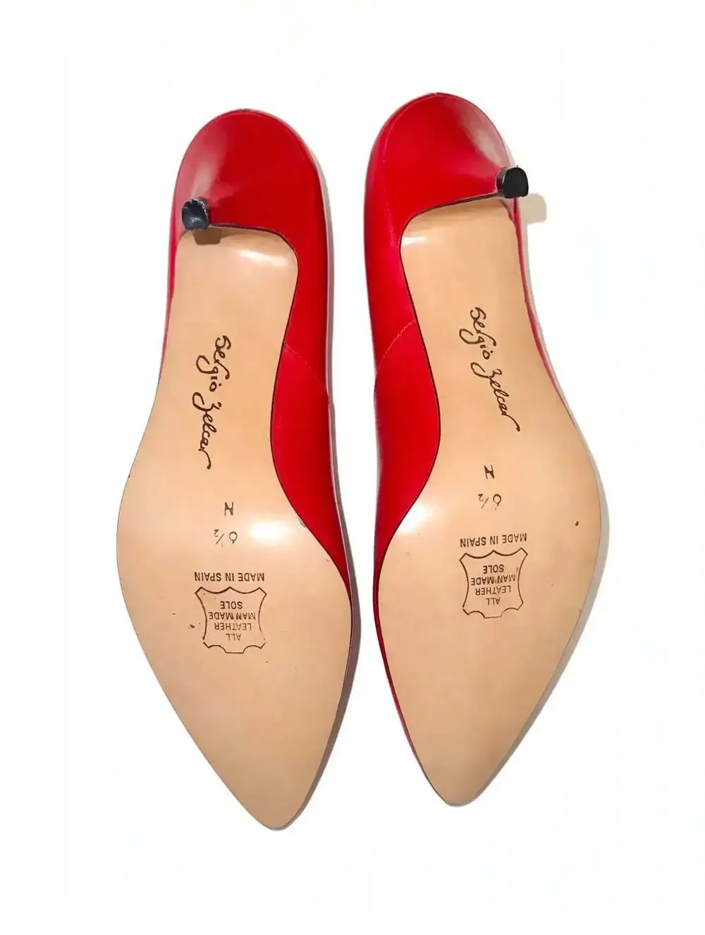 Sergio Zelcer Spanish Leather Red Leather Pointed Toe  Heel Pumps Size 6.5 N